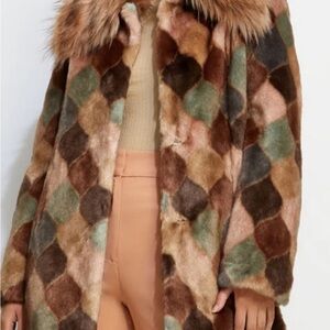Unreal Fur Patchwork Teddy Jacket ANTHROPOLOGY like New